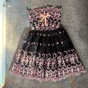 Betsey Johnson Black and Pink Strapless Dress